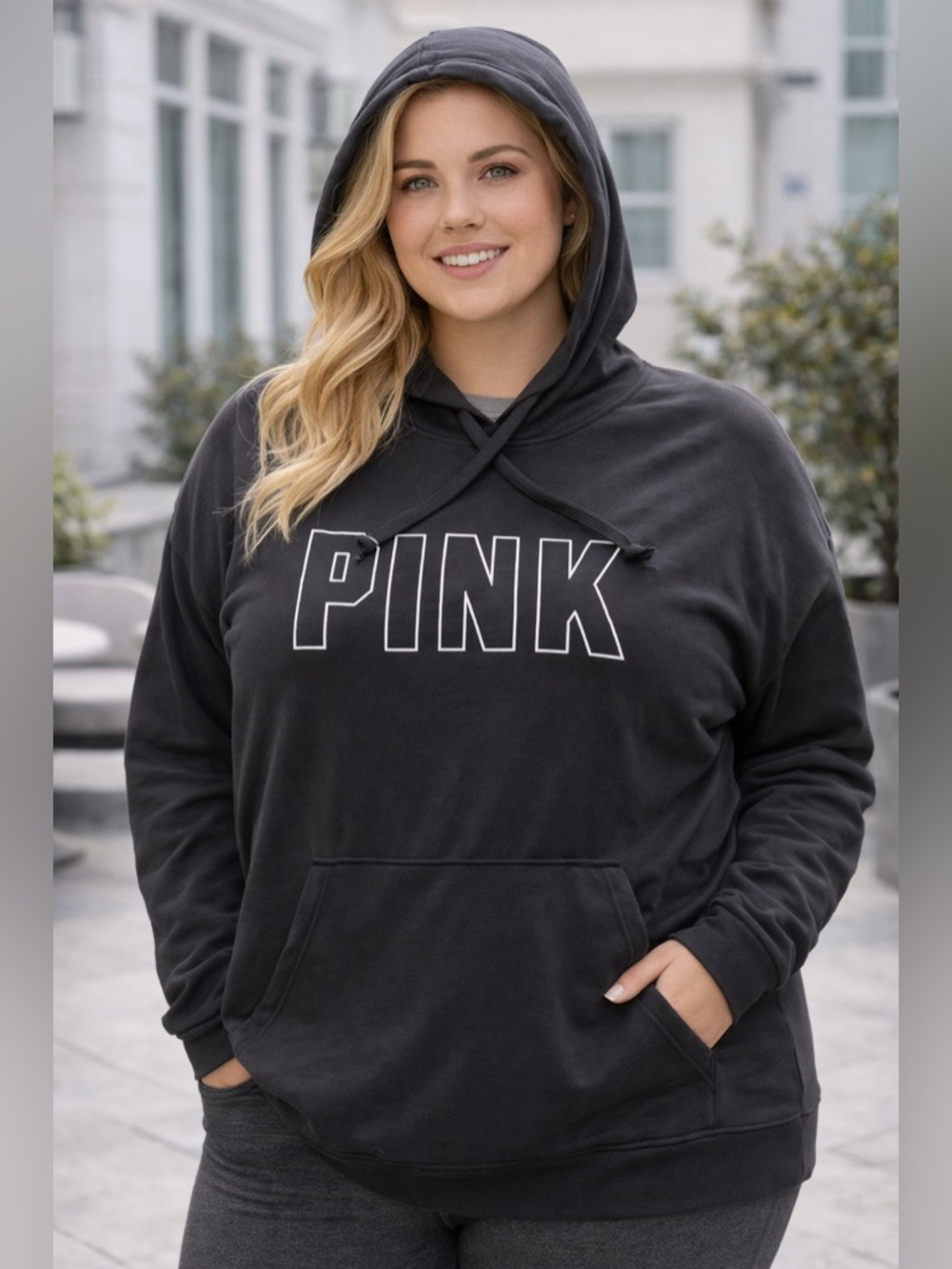 PINK Victoria's Secret Charcoal Black Logo Hoodie